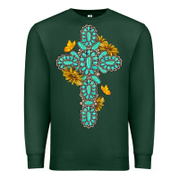 Sports Green gemstone cross with sunflowers and butterflies Premium Sweatshirt - texasbilliewilder