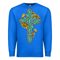 True Royal gemstone cross with sunflowers and butterflies Premium Sweatshirt - texasbilliewilder