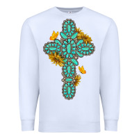 White gemstone cross with sunflowers and butterflies Premium Sweatshirt - texasbilliewilder