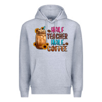 Heather Grey half teacher half coffee Premium Hoodie - JahusDesignShop