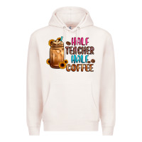 Pale Pink half teacher half coffee Premium Hoodie - JahusDesignShop
