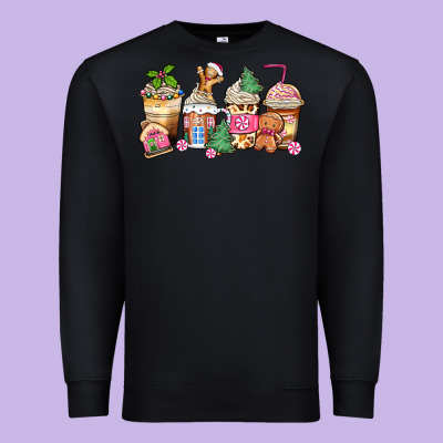 Pink Gingerbread Coffee Cups Premium Sweatshirt Designed By Zillion Design Studio