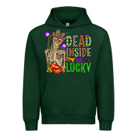 Forest Green mardi gras dead inside but lucky  with skeleton Urban Hoodie - AdoDesignShop