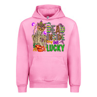 Fuchsia Pink mardi gras dead inside but lucky  with skeleton Urban Hoodie - AdoDesignShop