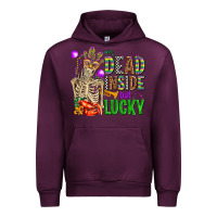 Mauve Wine mardi gras dead inside but lucky  with skeleton Urban Hoodie - AdoDesignShop