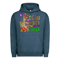Pigment Midnight Navy mardi gras dead inside but lucky  with skeleton Urban Hoodie - AdoDesignShop