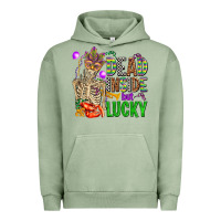 Pigment Oil Green mardi gras dead inside but lucky  with skeleton Urban Hoodie - AdoDesignShop