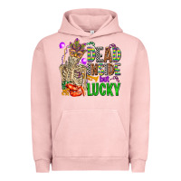 Pigment Salmon mardi gras dead inside but lucky  with skeleton Urban Hoodie - AdoDesignShop