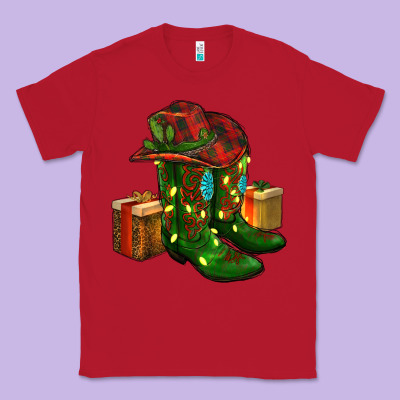Cowboy Hat With Boots Christmas Classic Tee Designed By Ranaportraitstore