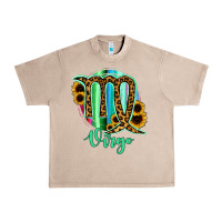 French Oak Virgo Zodiac Sign Sunflower Leopard Serape Urban Heavy Tee - RanaPortraitStore