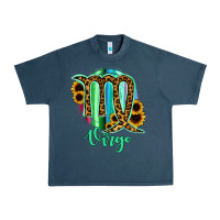 Midnight Navy Virgo Zodiac Sign Sunflower Leopard Serape Urban Heavy Tee - RanaPortraitStore