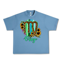 Pebble Blue Virgo Zodiac Sign Sunflower Leopard Serape Urban Heavy Tee - RanaPortraitStore