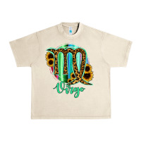 Sandshell Virgo Zodiac Sign Sunflower Leopard Serape Urban Heavy Tee - RanaPortraitStore