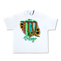 White Virgo Zodiac Sign Sunflower Leopard Serape Urban Heavy Tee - RanaPortraitStore