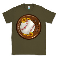 Army Green baseball with sunflower round earrings Classic Tee - BundleAndBundleShop