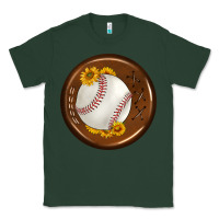 Sports Green baseball with sunflower round earrings Classic Tee - BundleAndBundleShop