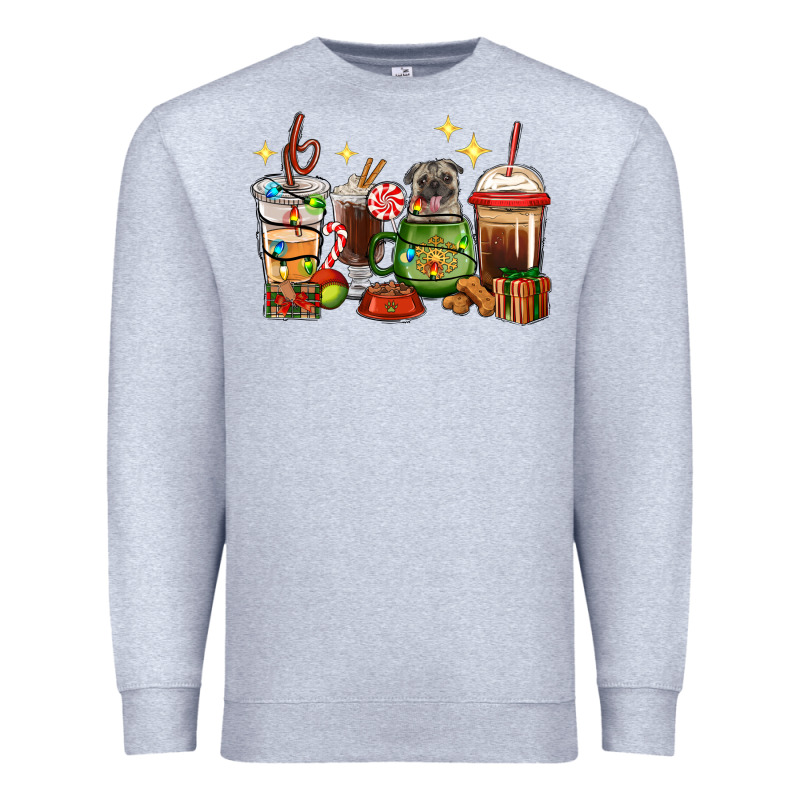 Christmas Coffee Cups With Pug Premium Sweatshirt by RanaPortraitStore | Teevron