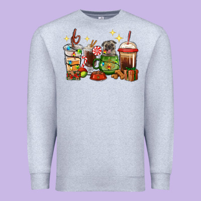 Premium Sweatshirt Christmas coffee cups with Pug