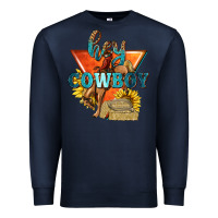 Navy hey cowboy with sunflowers Premium Sweatshirt - texasbilliewilder