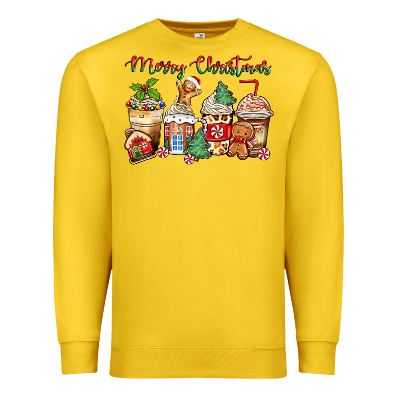 Merry Christmas Gingerbread Coffee Cups Premium Sweatshirt by Zillion Design Studio | Teevron