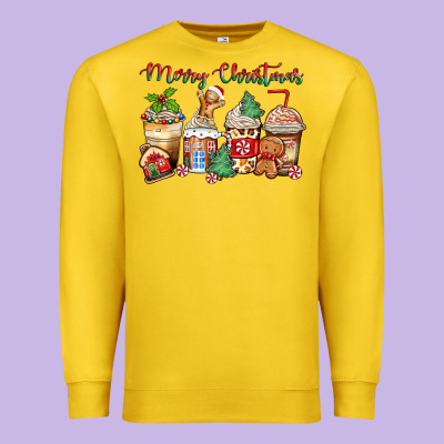 Merry Christmas Gingerbread Coffee Cups Premium Sweatshirt Designed By Zillion Design Studio