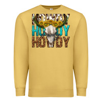 Antique Gold howdy howdy howdy western bull skull Premium Sweatshirt - texasbilliewilder