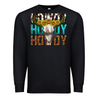 Black howdy howdy howdy western bull skull Premium Sweatshirt - texasbilliewilder