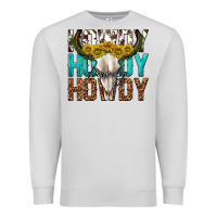 Dove Grey howdy howdy howdy western bull skull Premium Sweatshirt - texasbilliewilder