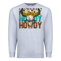 Heather Grey howdy howdy howdy western bull skull Premium Sweatshirt - texasbilliewilder