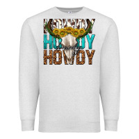 Oatmeal Heather howdy howdy howdy western bull skull Premium Sweatshirt - texasbilliewilder