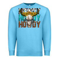 Ocean Blue howdy howdy howdy western bull skull Premium Sweatshirt - texasbilliewilder