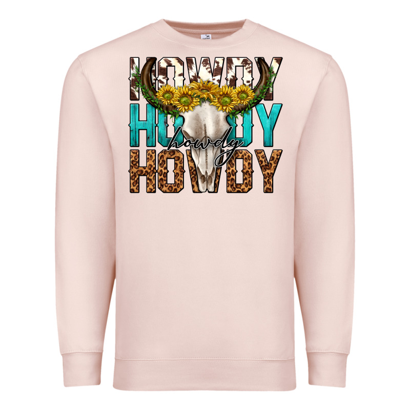 Howdy Howdy Howdy Western Bull Skull Premium Sweatshirt by texasbilliewilder | Teevron