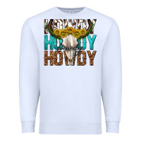 White howdy howdy howdy western bull skull Premium Sweatshirt - texasbilliewilder