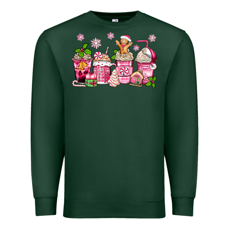 Pink Christmas Coffee Cups Premium Sweatshirt by Zillion Design Studio | Teevron