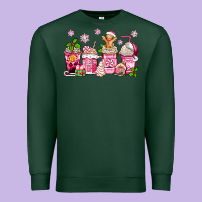 Pink Christmas Coffee Cups Premium Sweatshirt Designed By Zillion Design Studio