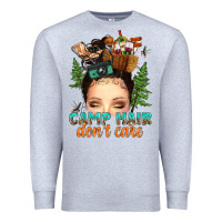 Heather Grey messy bun camp hair dont care Premium Sweatshirt - texasbilliewilder