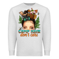 Oatmeal Heather messy bun camp hair dont care Premium Sweatshirt - texasbilliewilder