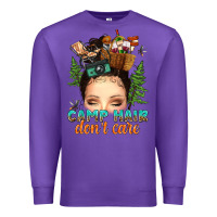Purple messy bun camp hair dont care Premium Sweatshirt - texasbilliewilder