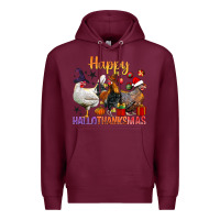 Burgundy Happy Hallothanksmas Chick Premium Hoodie - BundleAndBundleShop