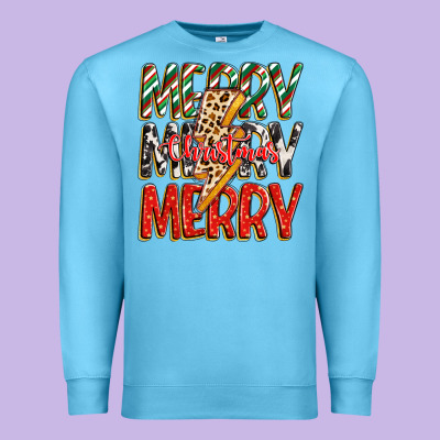 Merry Christmas Lightning Bolt Premium Sweatshirt Designed By Zillion Design Studio