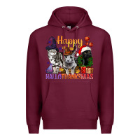 Burgundy Happy Hallothanksmas Cats Premium Hoodie - BundleAndBundleShop