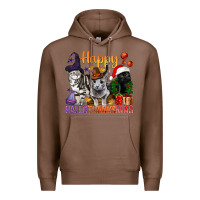 Chestnut Happy Hallothanksmas Cats Premium Hoodie - BundleAndBundleShop