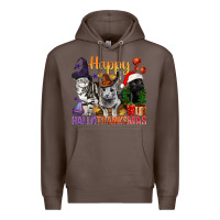 Coffee Happy Hallothanksmas Cats Premium Hoodie - BundleAndBundleShop