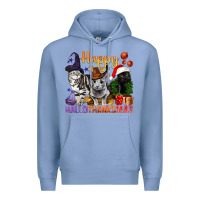 Colony Blue Happy Hallothanksmas Cats Premium Hoodie - BundleAndBundleShop
