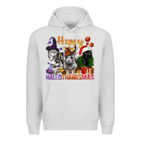 Dove Grey Happy Hallothanksmas Cats Premium Hoodie - BundleAndBundleShop