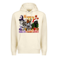 Sandshell Happy Hallothanksmas Cats Premium Hoodie - BundleAndBundleShop