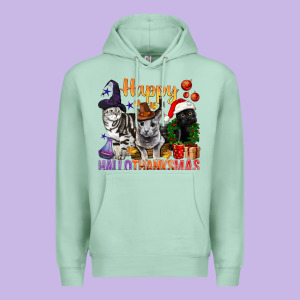Happy Hallothanksmas Cats Premium Hoodie Designed By Bundleandbundleshop