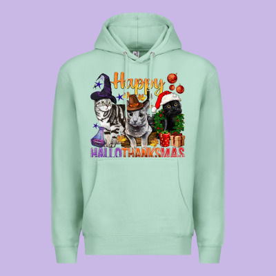 Happy Hallothanksmas Cats Premium Hoodie Designed By Bundleandbundleshop
