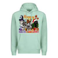 Seafoam Happy Hallothanksmas Cats Premium Hoodie - BundleAndBundleShop