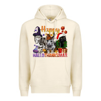 Tofu Happy Hallothanksmas Cats Premium Hoodie - BundleAndBundleShop